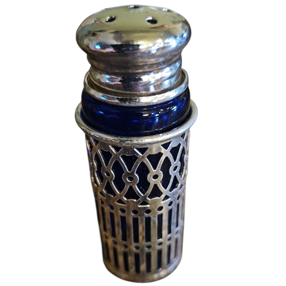 RAIMOND Vintage Cobalt Blue Glass & Silver Plated Salt & Shakers - Set of 4.
